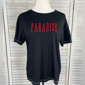 FOREVER 21 "Paradise" 100% Cotton Tee Black-Medium